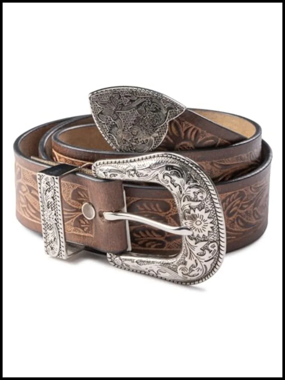 Genuine Buffalo Leather Men's Western Belt Hand-Carved Rodeo Belt
